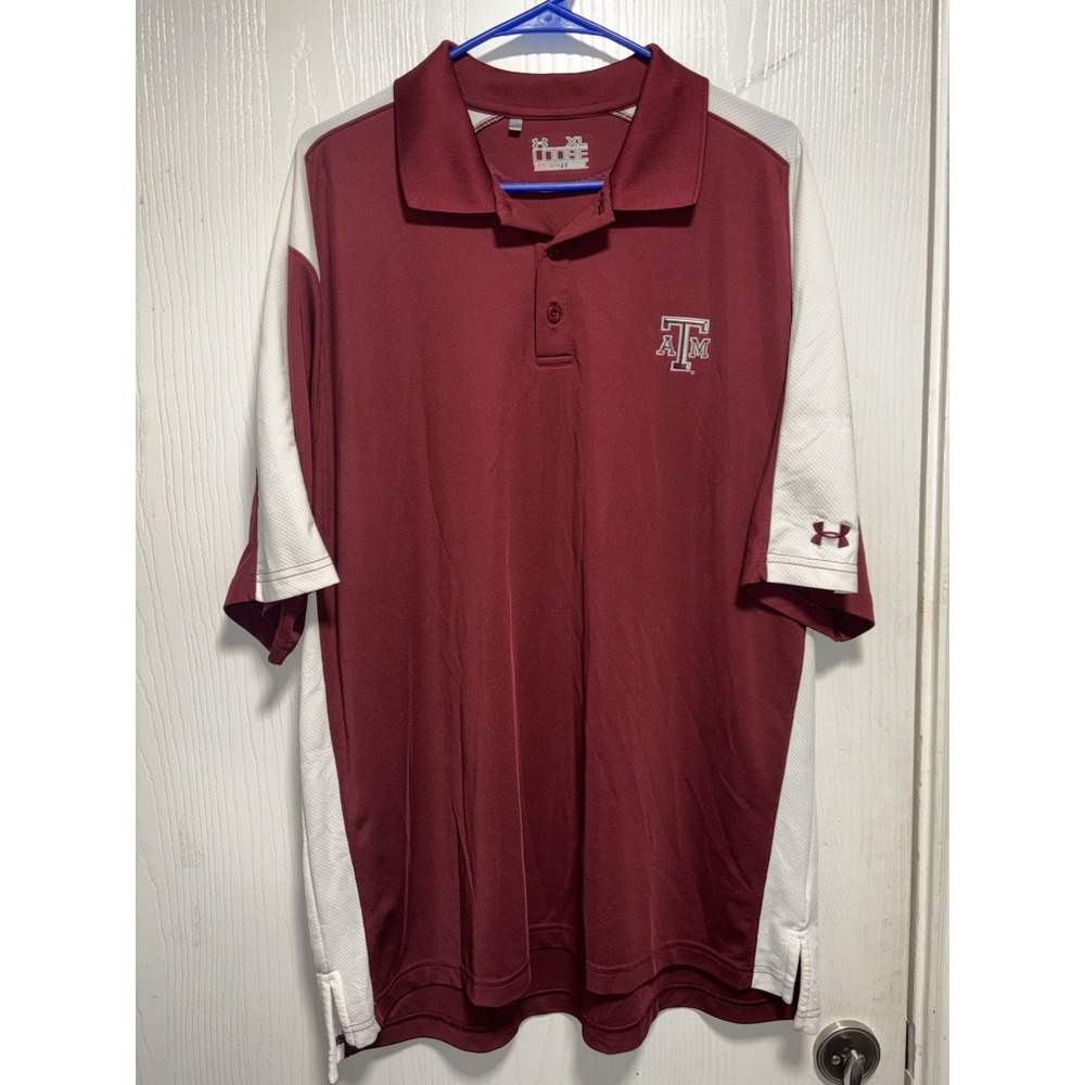 Texas A&M Collar shirt- Under Armour- Mens XL Loose Maroon and White - Polo‎